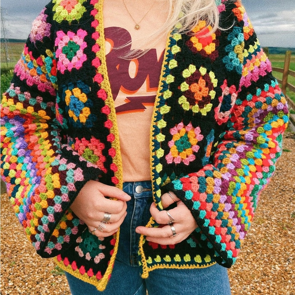 Beautiful handmade granny square long-sleeved jacket.